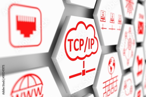 TCP IP concept cell blurred background 3d illustration photo