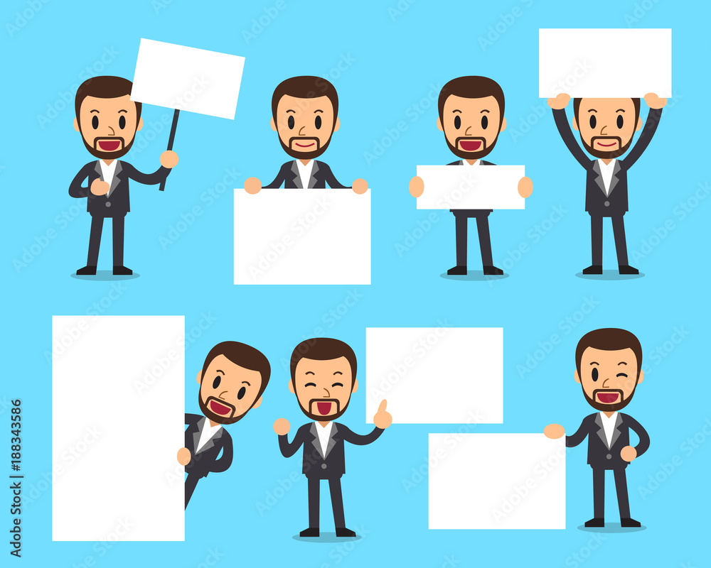 Set of businessman with blank white banner Set of businessman with blank white banner