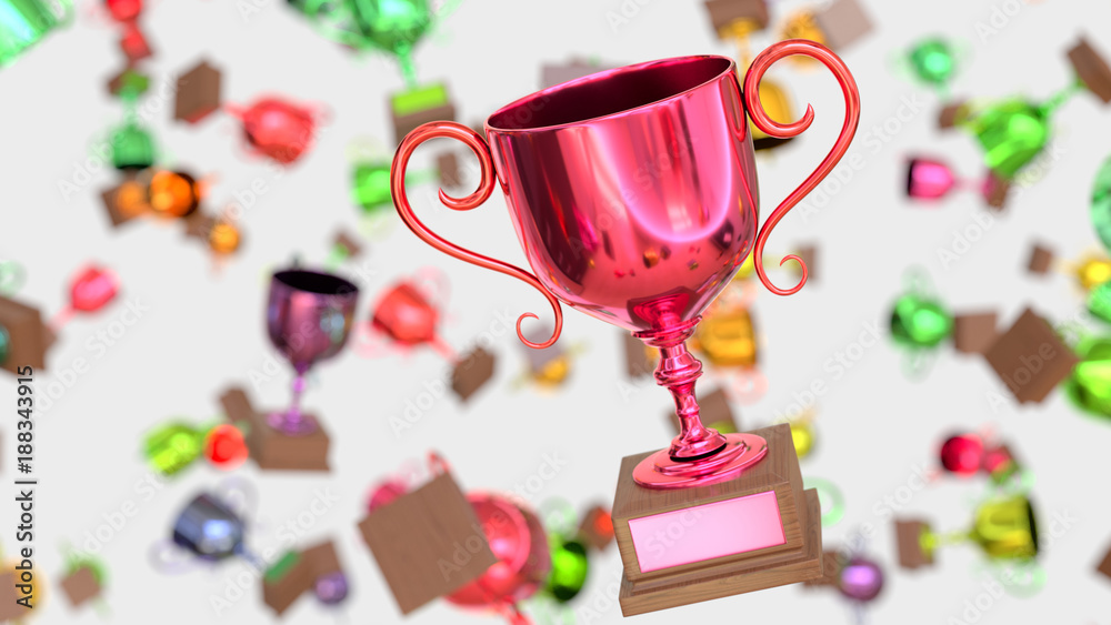 Variously Colored Trophys Floating in an Empty Space