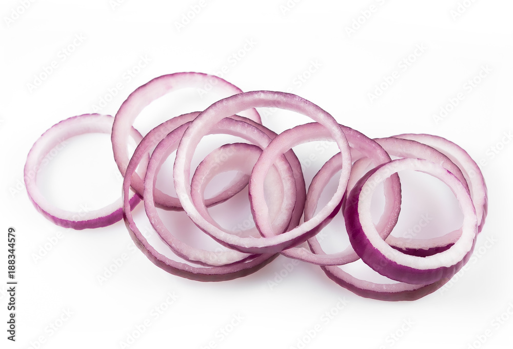  Sliced red onion rings isolated on white background cutout