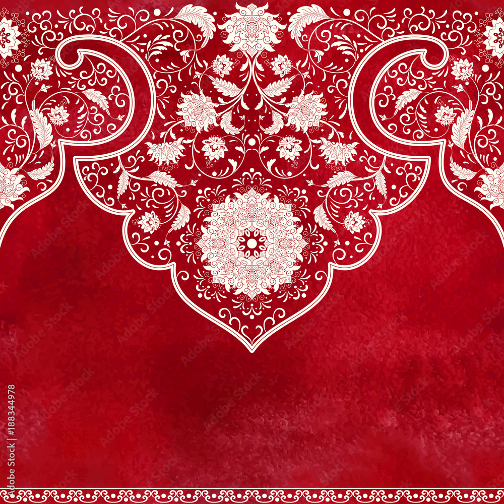 Fototapeta Seamless vector background. Imitation of chinese porcelain painting. Red watercolor background. Hand drawing.