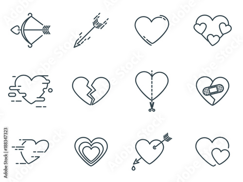 Heart icon in set on the white background. Universal linear icons to use in web and mobile app.