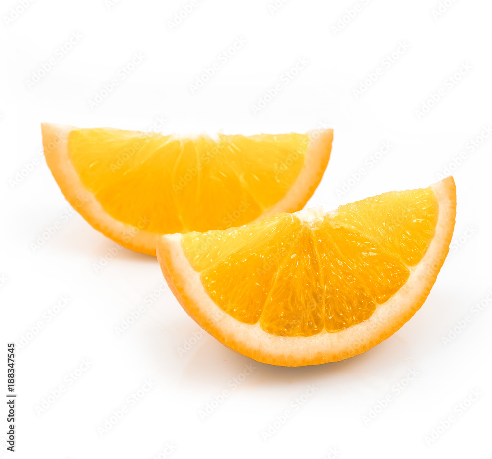 Orange fruit slices isolated on white background cutout Orange fruit slices isolated on white background cutout