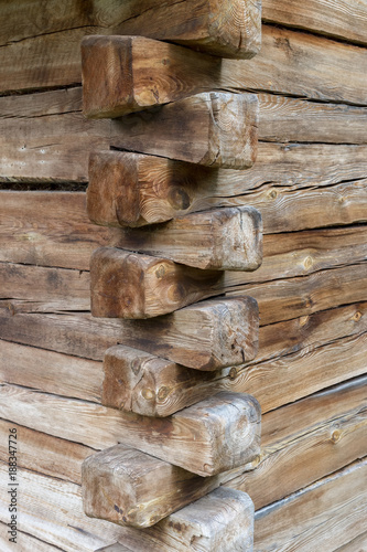 Принти на полотні Wood corner of a old building with dovetail joints
