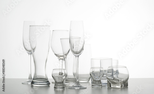 Empty wine glasses on table. Closeup.