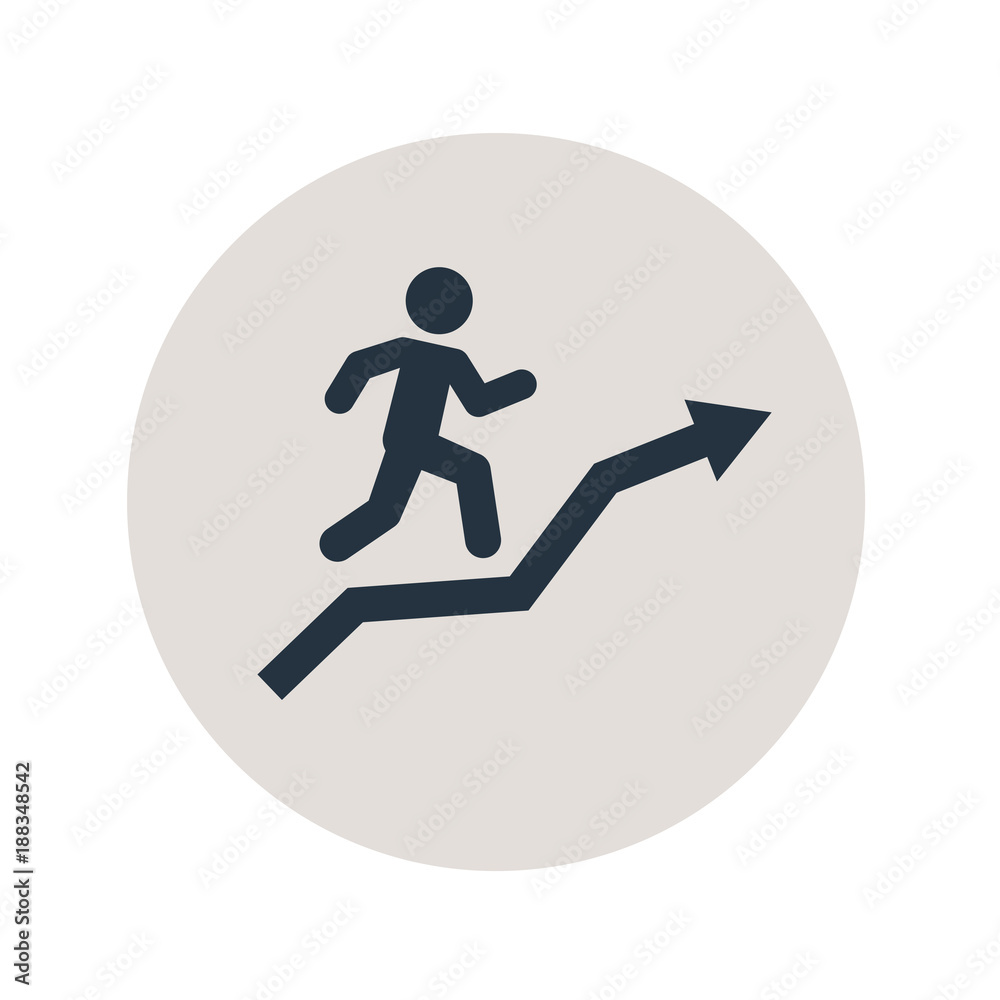 Icono plano corredor en flecha en circulo gris Icono plano corredor en flecha en circulo gris