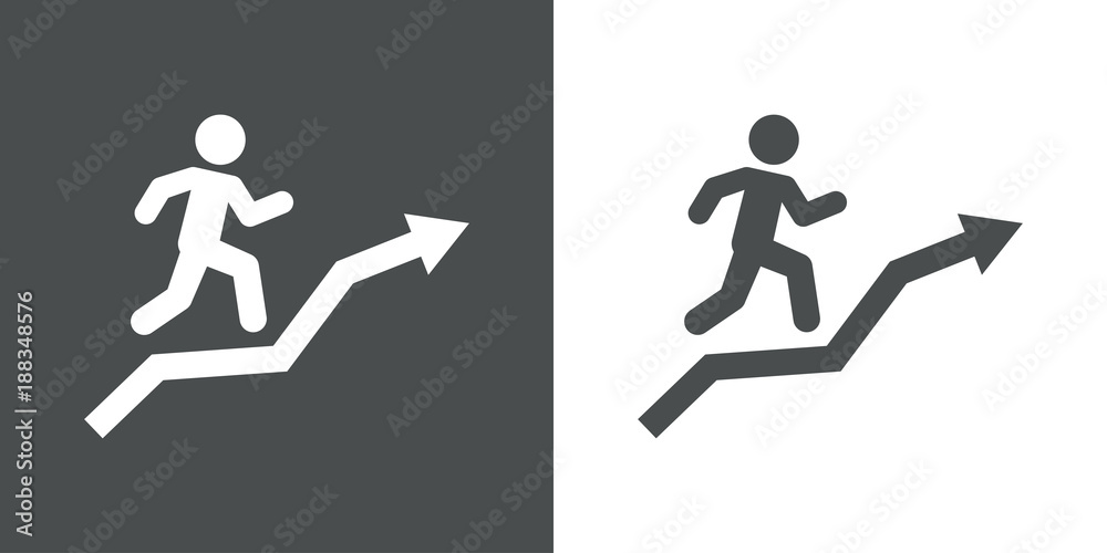 Icono plano corredor en flecha gris y blanco Icono plano corredor en flecha gris y blanco