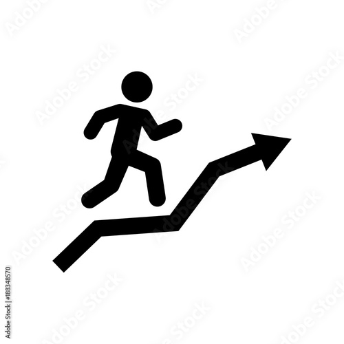 Icono plano corredor en flecha negro en fondo blanco