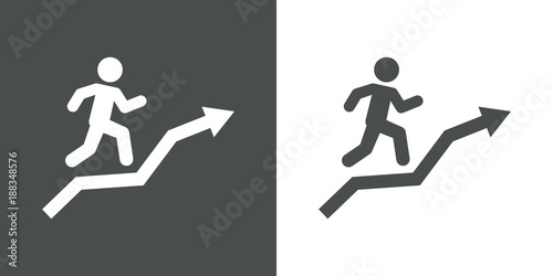 Icono plano corredor en flecha gris y blanco