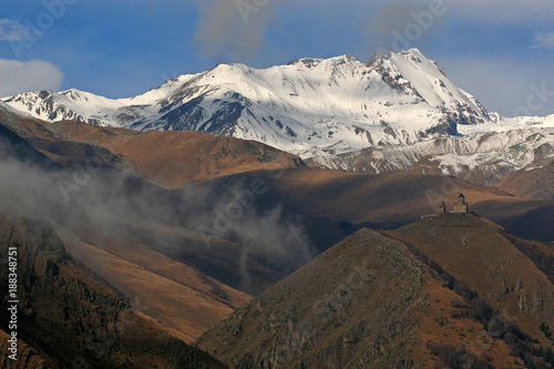 Gergeti Trinity Church and Mount Kazbegi, Georgia