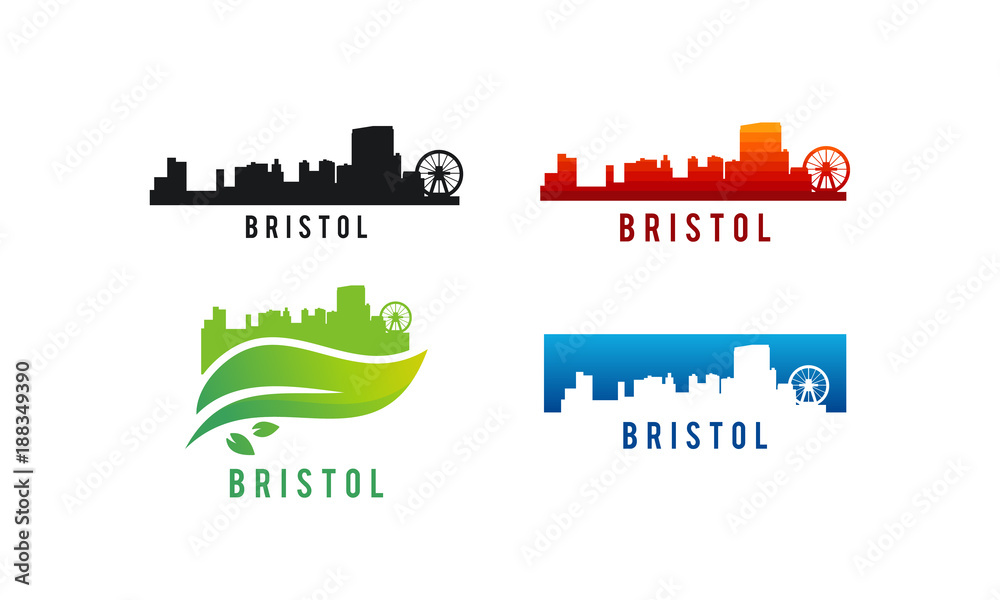 Set of Various Bristol city Skyline silhouette vector illustration