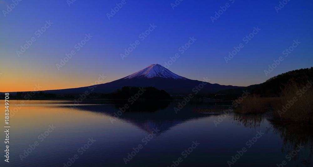 Red Mt. Fuji at dawn from Lake