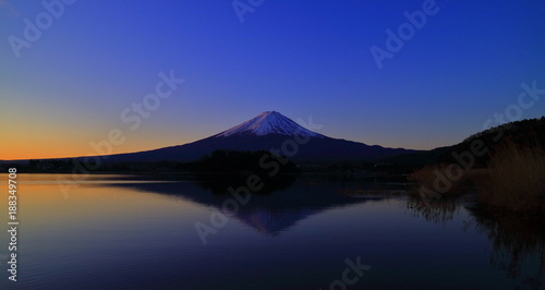 Red Mt. Fuji at dawn from Lake"Kawaguchi"Japan01/16/2018