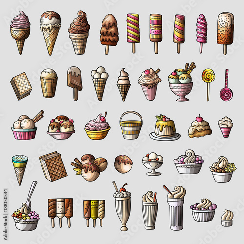 Vector set of Ice Cream cartoon 3d doodle objects