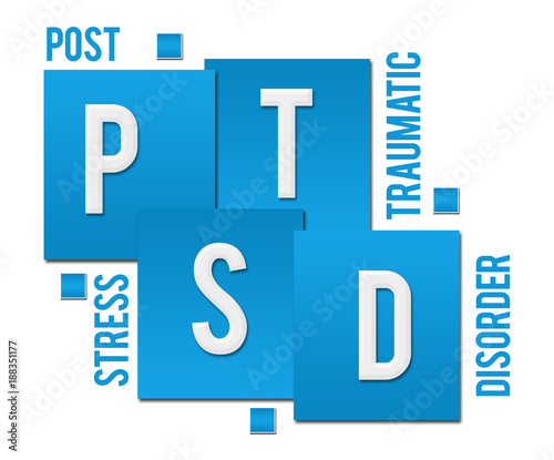 PTSD - Post Traumatic Stress Disorder Blue Squares Text 