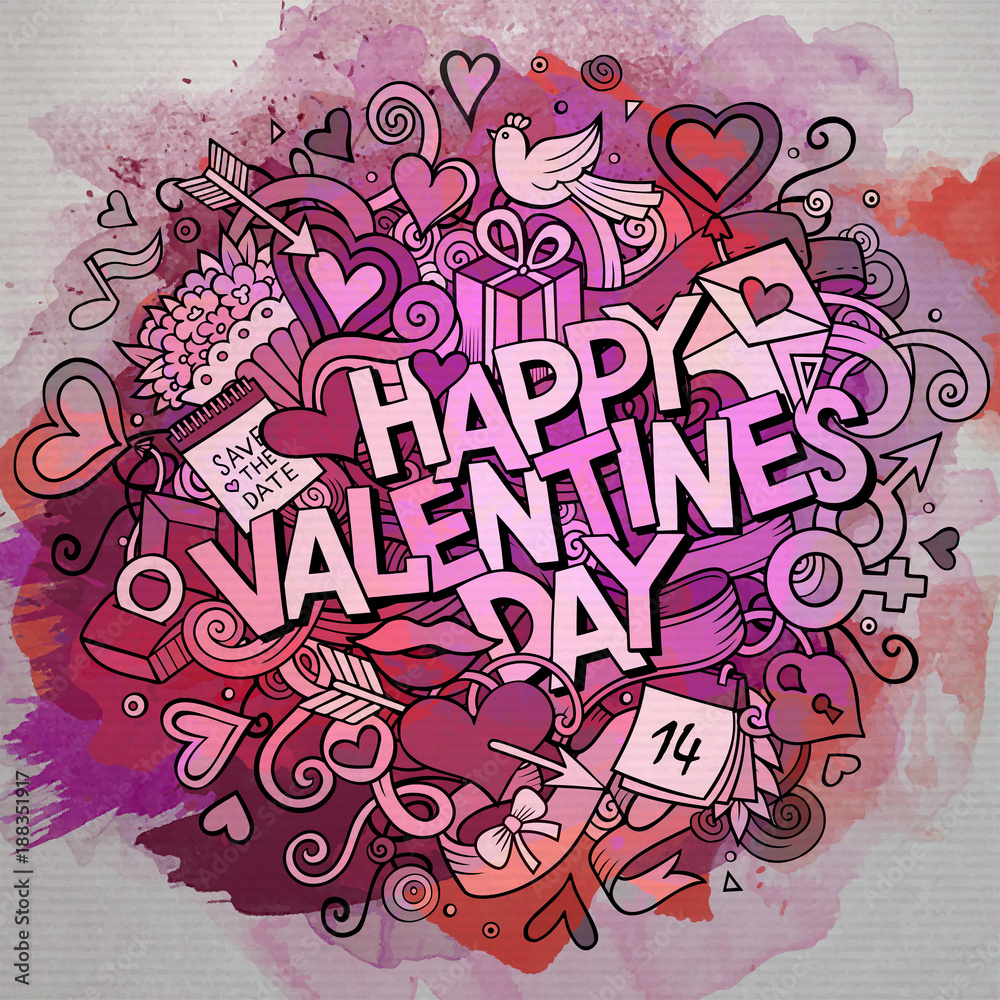 Cartoon vector hand drawn Doodle Happy Valentines Day