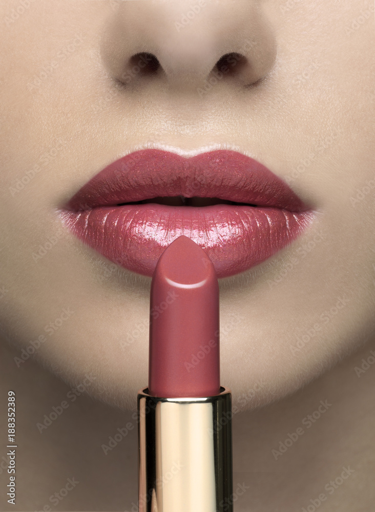 Obraz premium face close up mouth with beautiful lipstick
