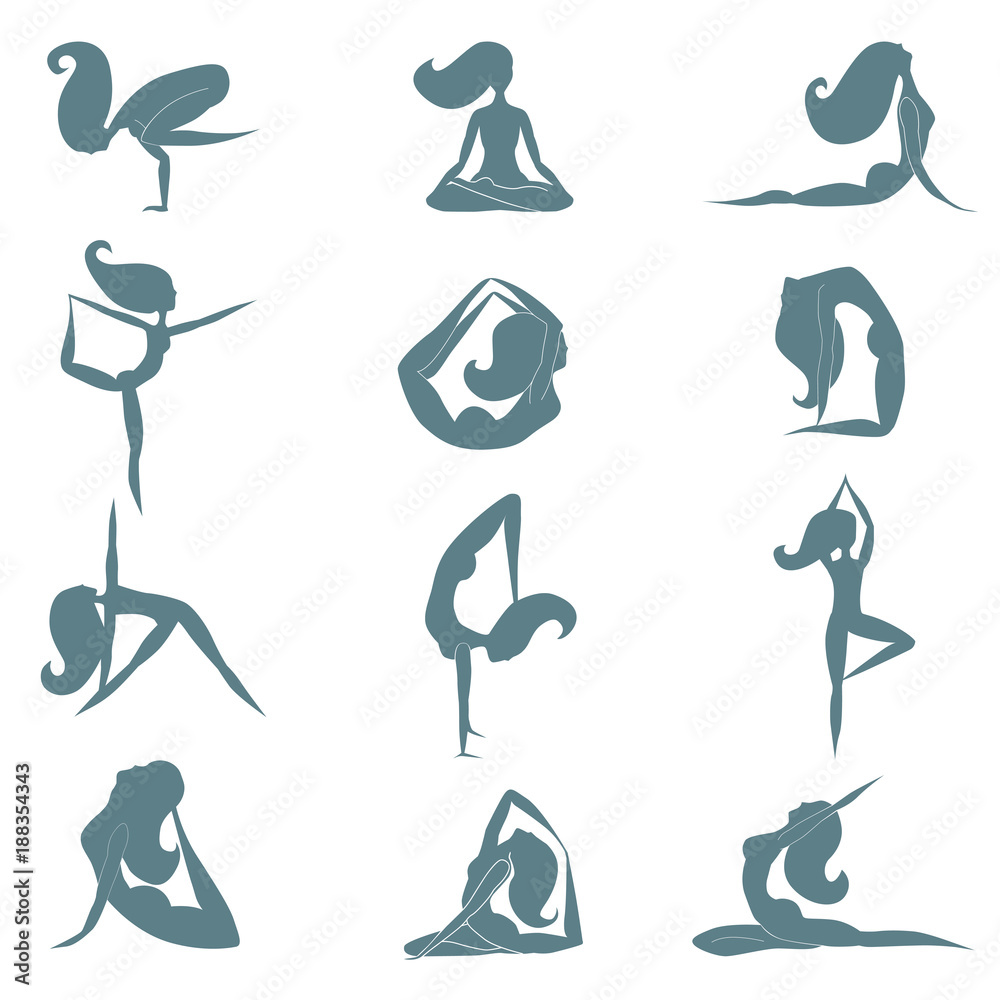 Yoga vector set with different yoga asanas
