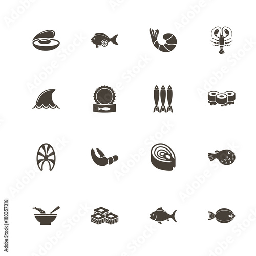 Sea Food icons. Perfect black pictogram on white background. Flat simple vector icon.