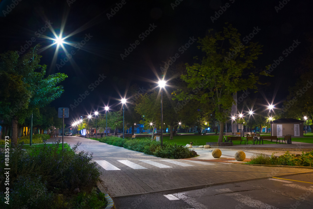modern city park at night, Sered, Slovakia