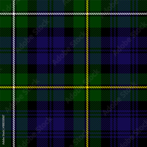 Scottish plaid in green, black, blue. Campbell of Argyll tartan seamless pattern