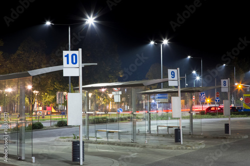 small bus station at night, Sered, Slovakia