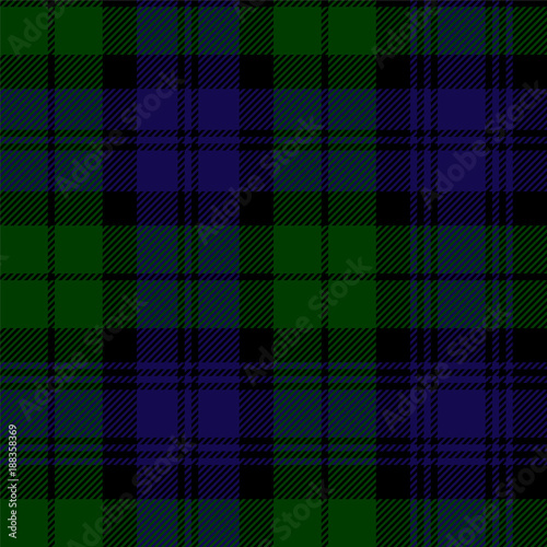 Scottish plaid in green, black, blue. Campbell tartan seamless pattern photo