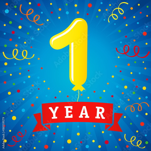 1 year anniversary celebration with colored balloon & confetti. Vector illustration design for your Celebration party the 1st year template numbers anniversary unique background, invitation, card