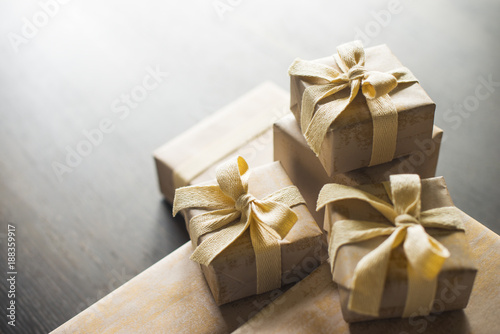Gift boxes with bows.