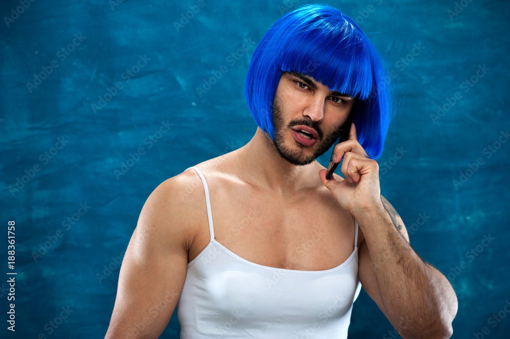 Blue 2024 male wig