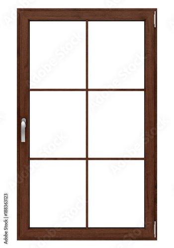 brown wooden window isolated on white background. 3d illustration