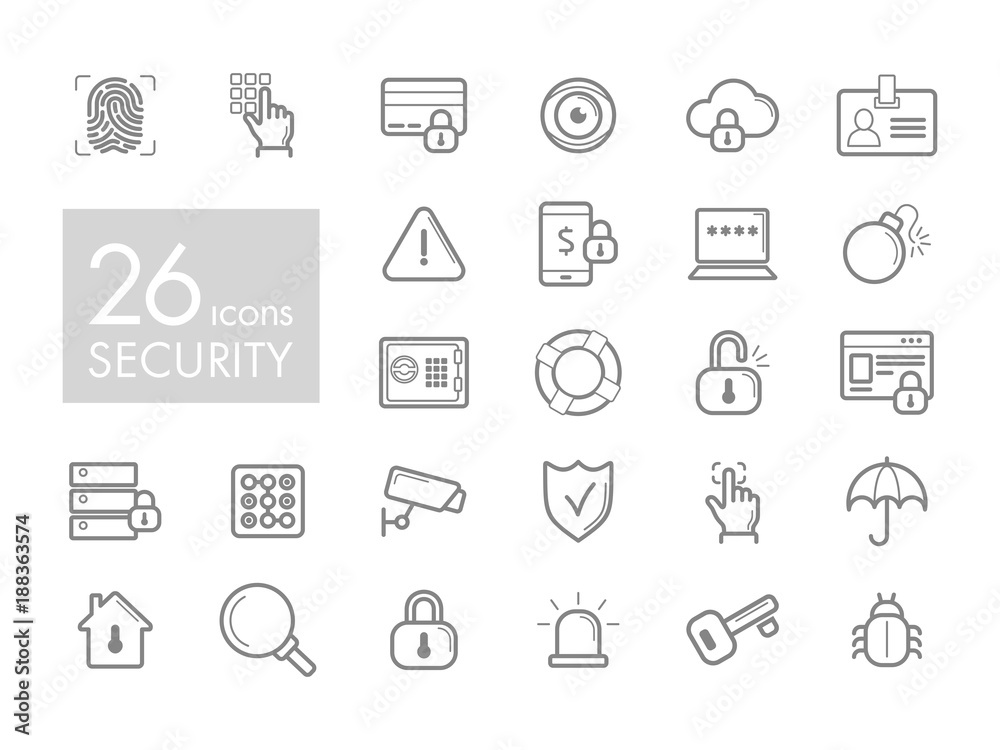 Security outline web icon set Security outline web icon set
