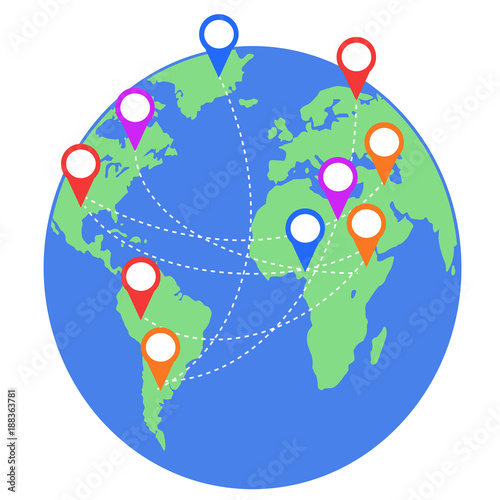earth map with geo location pins travel elements