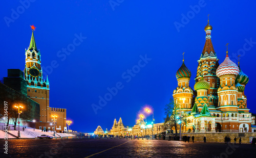 Moscow Red Square and Saint Basil s Cathedral night view photo