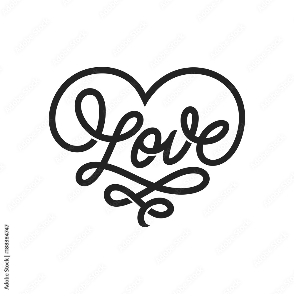 Love word lettering in form of heart. Vector vintage illustration. Stock  Vector