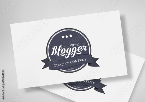 Round Badge Video Blogger with Hand Drawn Lettering Isolated on Business Card Template. Black Logo Emblem Vector Illustration. Can be used for Logotype, Branding.