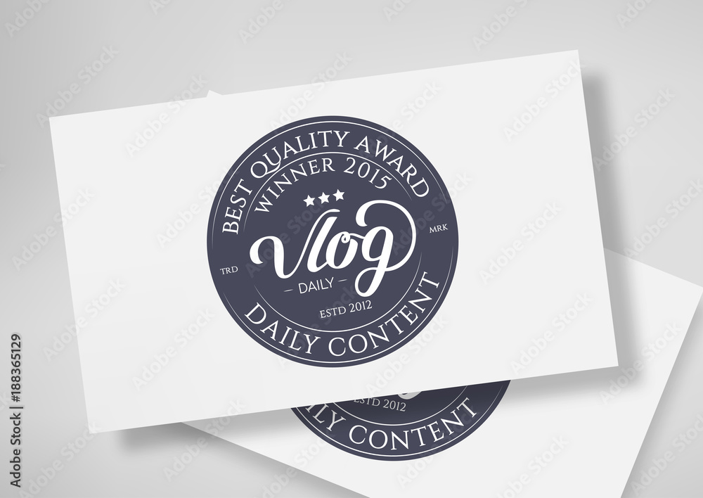 Round Badge Daily Vlog Blogger with Hand Drawn Lettering Isolated on Business Card Template. Black Logo Emblem Vector Illustration. Can be used for Logotype, Branding.