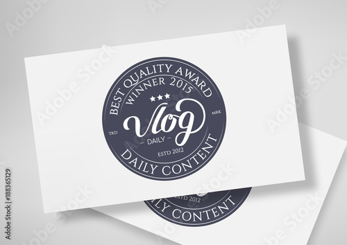 Round Badge Daily Vlog Blogger with Hand Drawn Lettering Isolated on Business Card Template. Black Logo Emblem Vector Illustration. Can be used for Logotype, Branding.