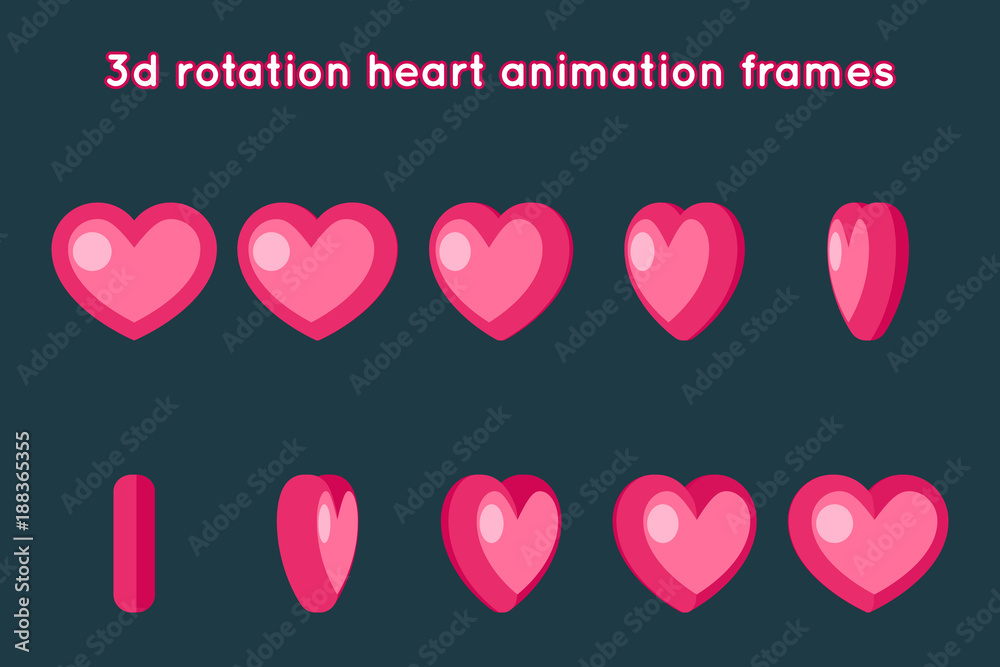 Valentine Day 3d Heart Rotation Animation Frames Set Flat Design Vector  Illustration Stock Vector | Adobe Stock
