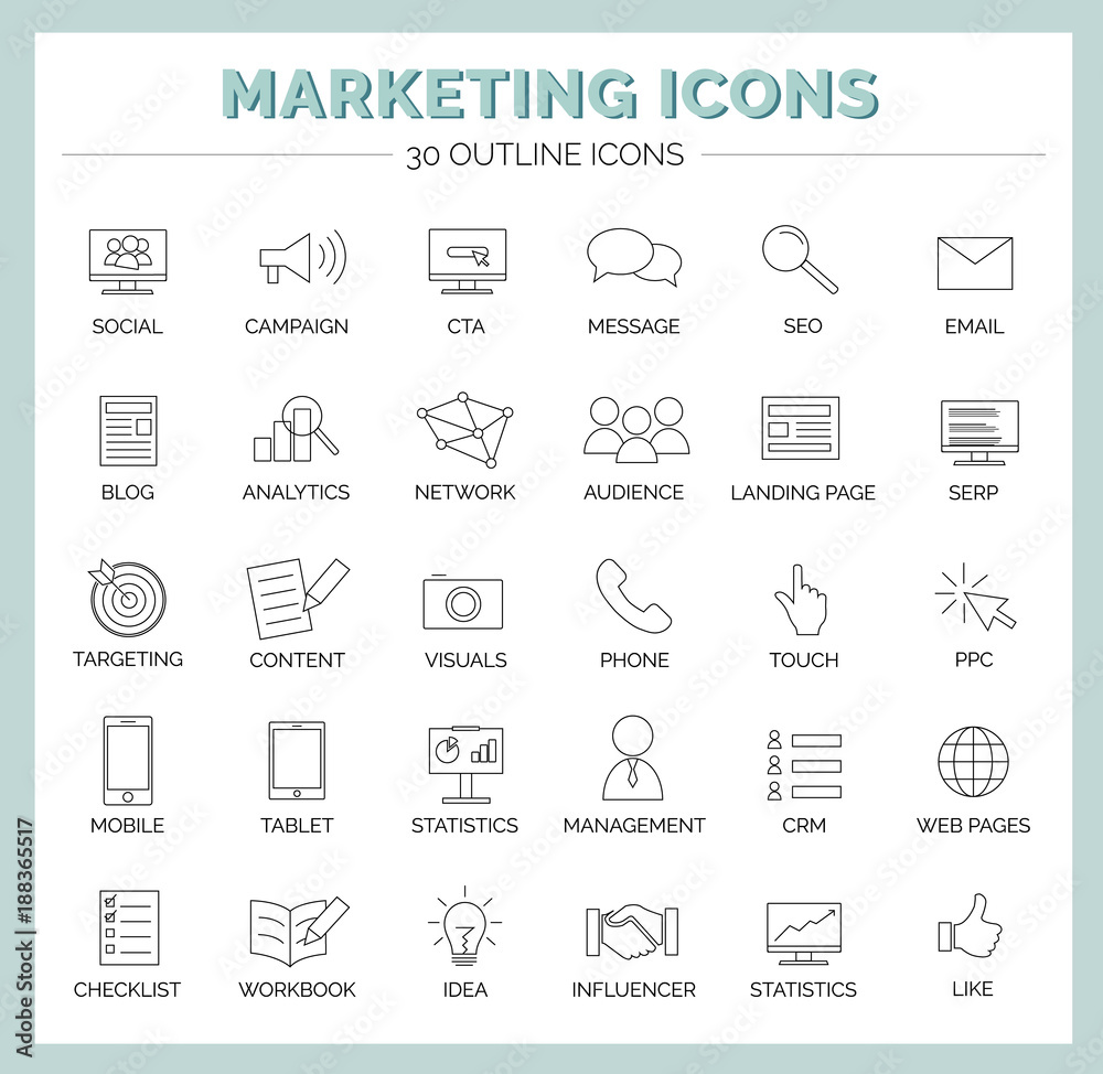 Marketing Icons - Vektor Icon Set with Campaign, Social Media, Content ...