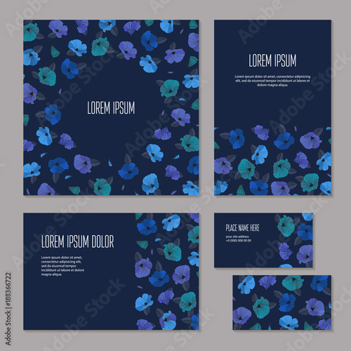 Set of blue floristic elements of corporate identity