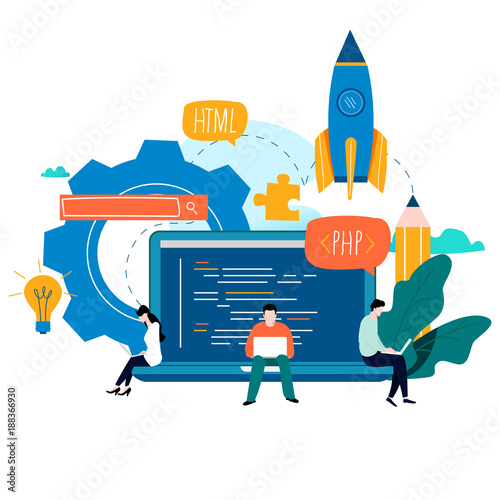 Coding, programming, application development flat vector illustration design