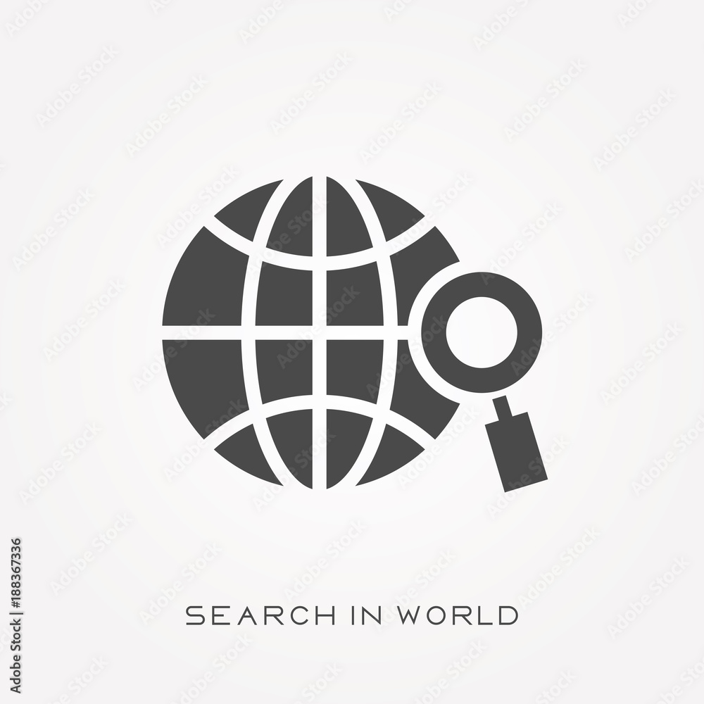 Silhouette icon search in world Silhouette icon search in world