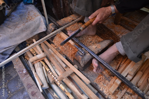 Shop of handmade musical instruments in Marrakech, Morocco.