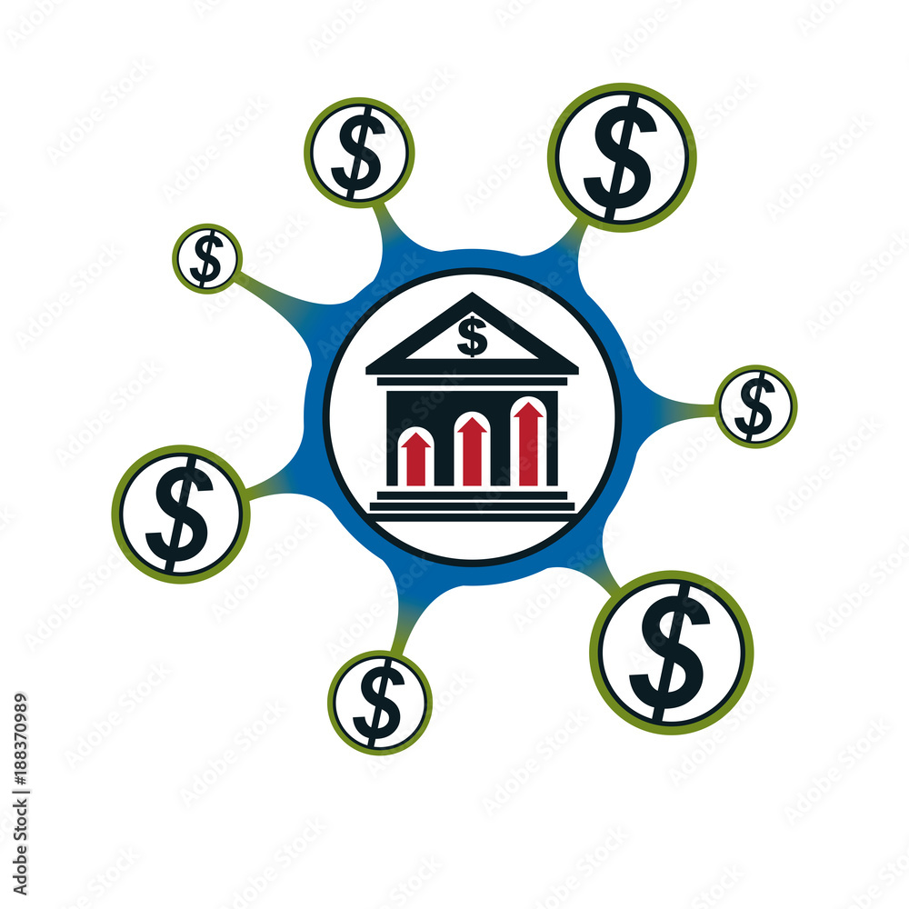 Banking conceptual logo, unique vector symbol. Banking system. The Global Financial System. Circulation of Money.