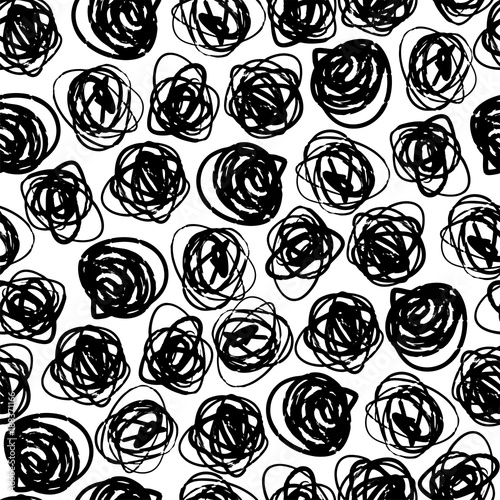 Ink hand drawn abstract circles seamless pattern