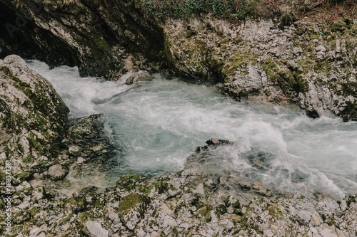 Flowing river. Natural cascade. Vintgar Gorge, Slovenia © Laszlo