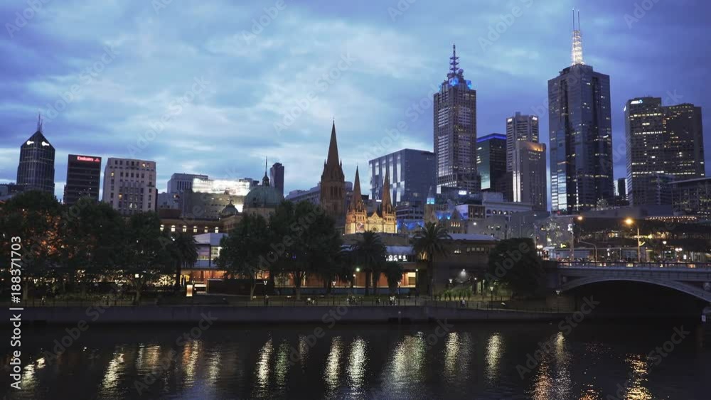 pan at night of the yarra river and melbourne center in the australian state of victoria pan at night of the yarra river and melbourne center in the australian state of victoria