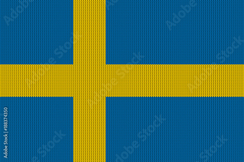Flag of Sweden on vector knitted woolen texture. Seamless knitted Swedish flag
