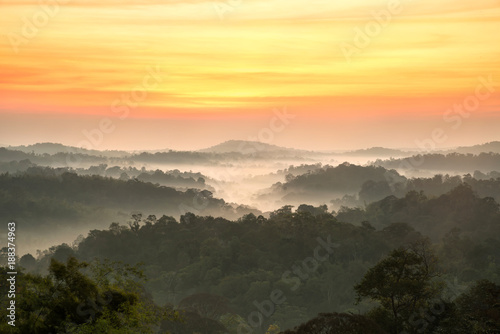 beautyful sunrise in the mountains landscape forest © sutlafk